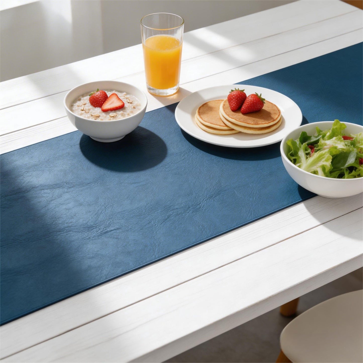 Double-Sided Faux Leather Table Runner, Blue & Black Reversible, Waterproof Heat Resistant Non-Slip Wipeable Oil-Proof Tablecloth, for Dining/Coffee/TV Stand/Dresser 13x72 inch