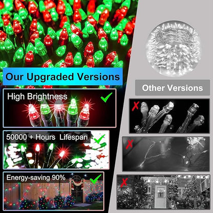 300LED Christmas Lights Outdoor Indoor Use, 12 Lighting Modes 75ft Christmas Tree Lights with Timer, Dimmable Red & Green LED StringLights Waterproof for Yard Tree Wedding Party Holiday Red & Green