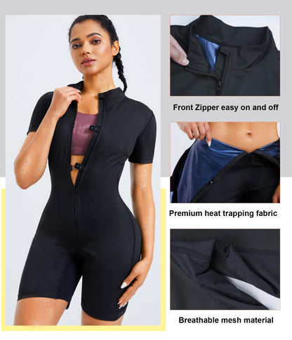 Junlan Sauna Suit Women Sweat Waist Trainers Jumpsuit Workout Sweat Suit