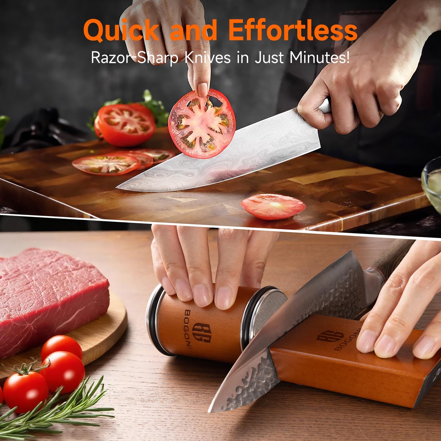 BOGONI Rolling Knife Sharpener, Diamond & Ceramic Disc, 15° & 20° Magnetic Angle, Fast & Safe for Any Hardness, Sharpening Kit for Kitchen & Pocket Knives, Razor-Sharp Edge, Leather Strop, Classic Kit