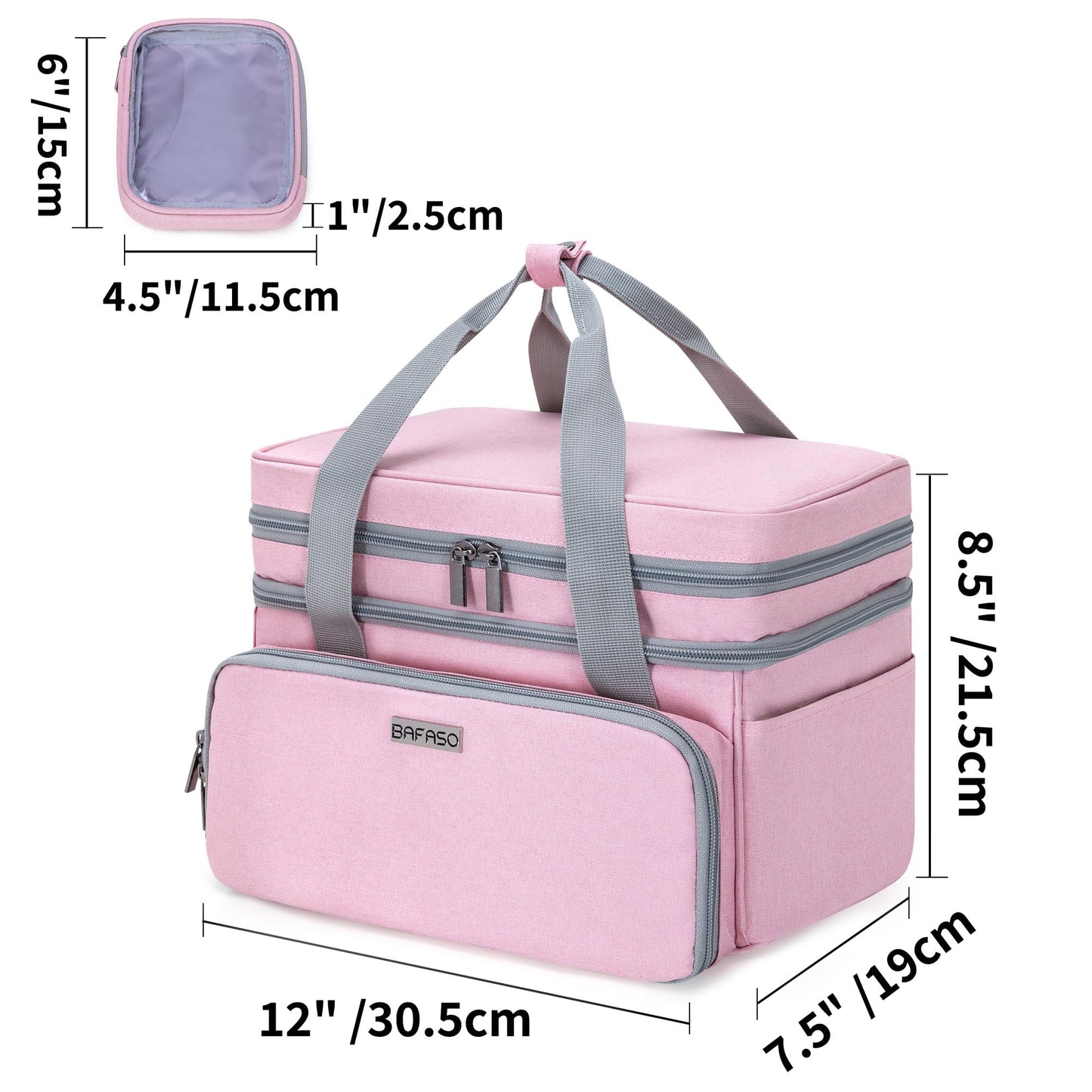 BAFASO Double Layer Sewing Accessories Organizer with 2 Detachable Pouches, Large Sewing Storage Bag for Sewing Tools (Bag ONLY), Pink