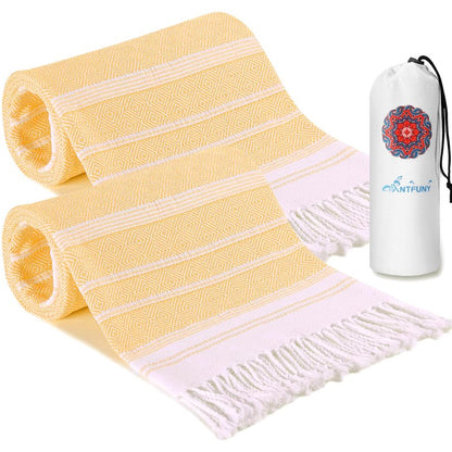 Antfuny 2 Pack Turkish Beach Towels Vacation Essentials Quick Dry Sand Free Oversized Bath Pool Swim Towel Extra Large XL Big Blanket Adult Men Travel Cruise Accessories Must Haves Clearance Yellow