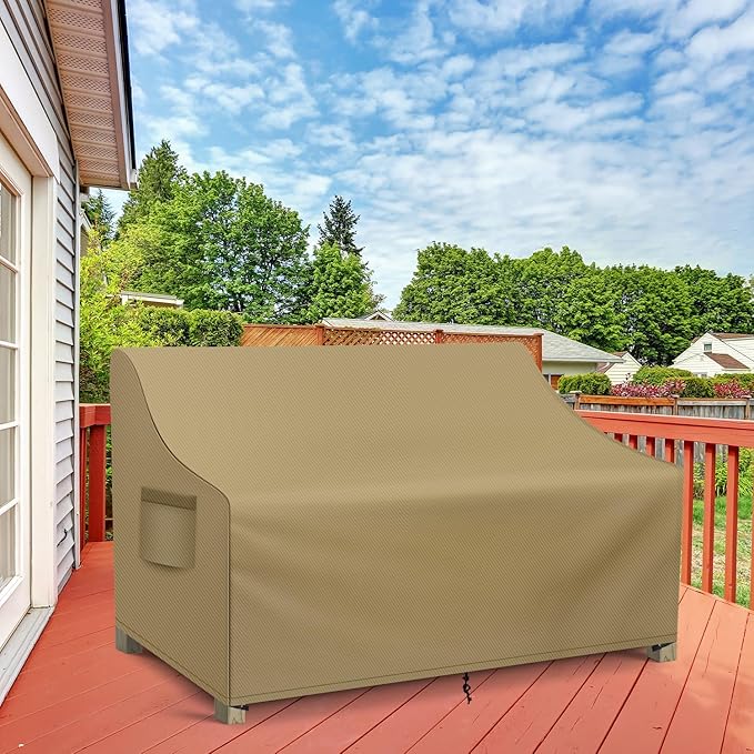 WLEAFJ Patio Sofa Cover Waterproof, 2-Seater Patio Loveseat Cover, Heavy Duty Outdoor Couch Cover, Outdoor Furniture Covers with Air Vent, 60’’ W x 34’’ D x 30’’ H, Khaki