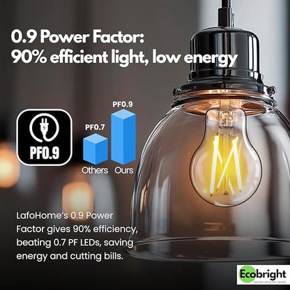 EcoBright 8PK Dimmable A19 LED Filament Bulb, 10W (100W Equivalent), E26 Base, 1100 Lumens, CRI90+, Flicker-Free Clear Glass, Energy Star Title 20, Warm White 2700K