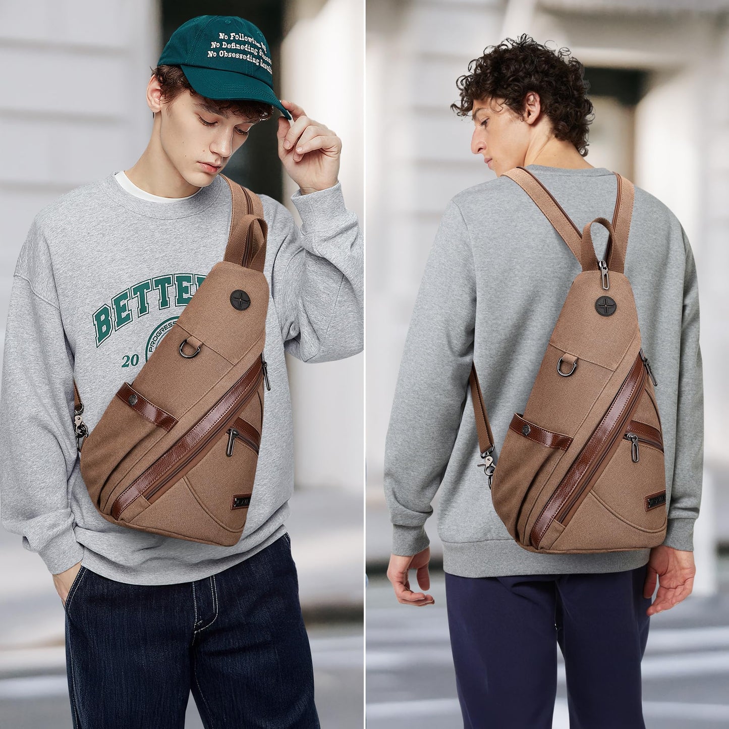 WITZMAN Canvas Sling Bag for Men Women Convertible Sling Backpack Crossbody Vintage Chest Bag Travel Casual Daypack（A8003 Brown）
