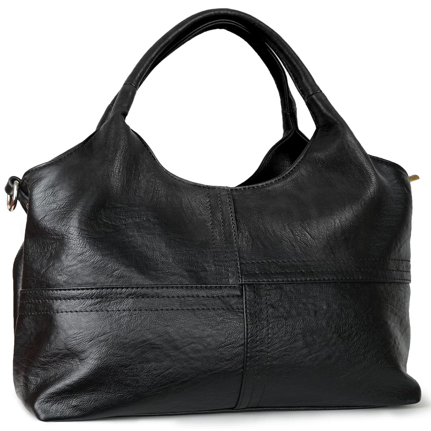 KOGTLA Vegan Leather Purses for Women with Detachable Satchel Strap, Ladies Handbags, Tote Hobo Bags with Top Handle Black