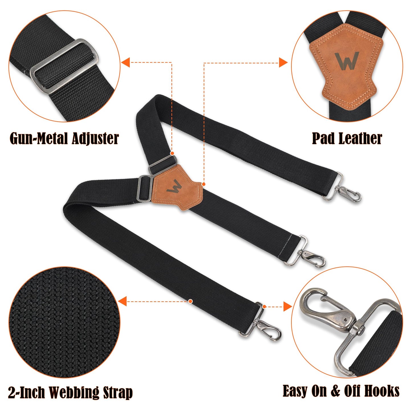 WELKINLAND 2Inch Y-Back Mens Suspenders, Heavy-Duty Suspenders Y Back, Wide Mens Suspender Hooks for Jeans Heavy Duty, Black Men Suspender Pants