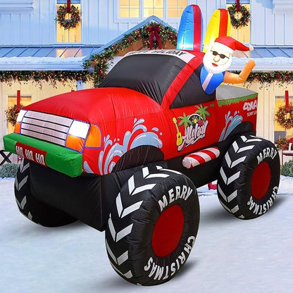 7FT Long Christmas Inflatables Monster Truck Outdoor Decorations, Xmas Blow up Santa Driving Monster Truck, Inflatable Outside Decor for Yard Garden Lawn Party Indoor Home