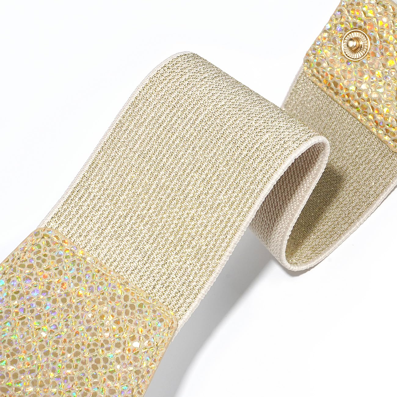 Glamorstar Women Wide Corset Belt Elastic Stretchy Waist Belt for Dresses Gold (Bling Beige Band) 63cm/25in