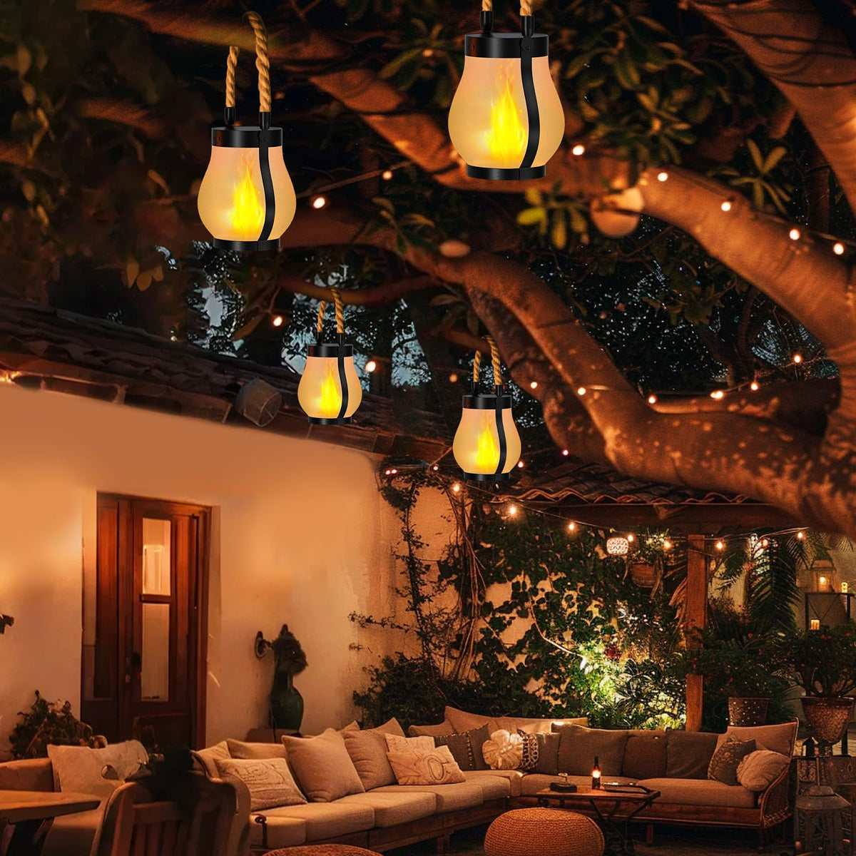 Hompavo Gen2 Solar Lanterns - Waterproof, Realistic Flickering Flame, Dual Charging, 2 Pack, Model HPSL-USAS1