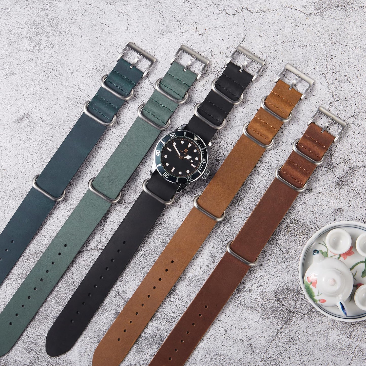 WOUKUP Leather Watch Strap 20mm 22mm Premium Crazy Horse Leather Watch Band for Men Women Black/Brown/Grey/Blue