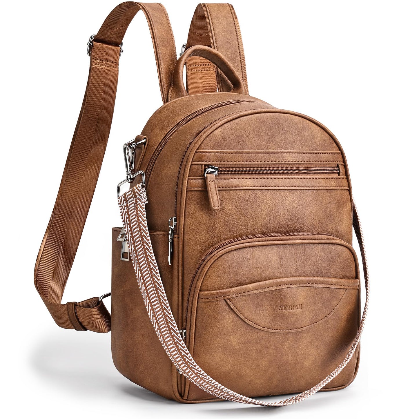 SYTRAH Small Backpack Purse for Women, Mini Backpack Vegan Leather with RFID Blocking & Tablet Pocket, Cute Shoulder Handbag for Travel, School & Work Brown