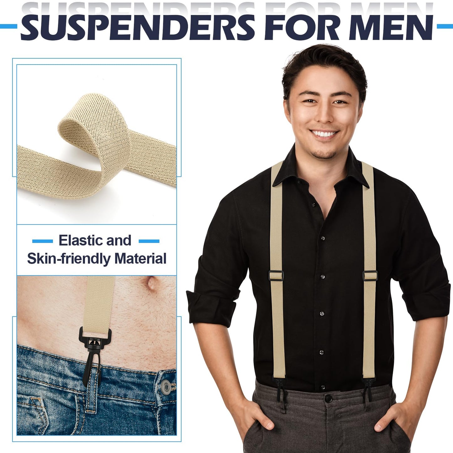 Panitay 3 Pcs Suspenders for Men Adjustable Hidden Suspenders with Elastic Straps Y Back Heavy Duty Under Clothing Shirt