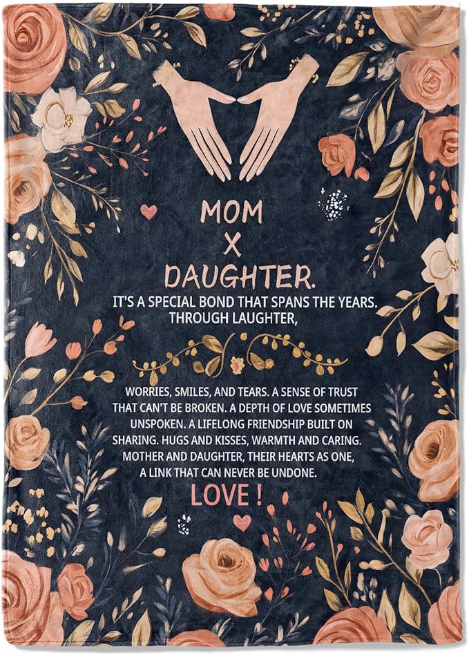 Mother's Day Fleece Blanket - 60x80in Mom from Daughter Birthday Heartfelt Message Floral Throw Blankets,Soft Cozy Lightweight, Ideal for Living Room Home Decor and Women Gifts