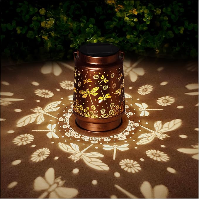 Solar Lanterns Outdoor Waterproof Dragonfly Garden Decor Gifts for Women Mom Grandma Hanging Solar Lights Metal Solar Decoration Outside for Yard,Patio,Backyard,Porch