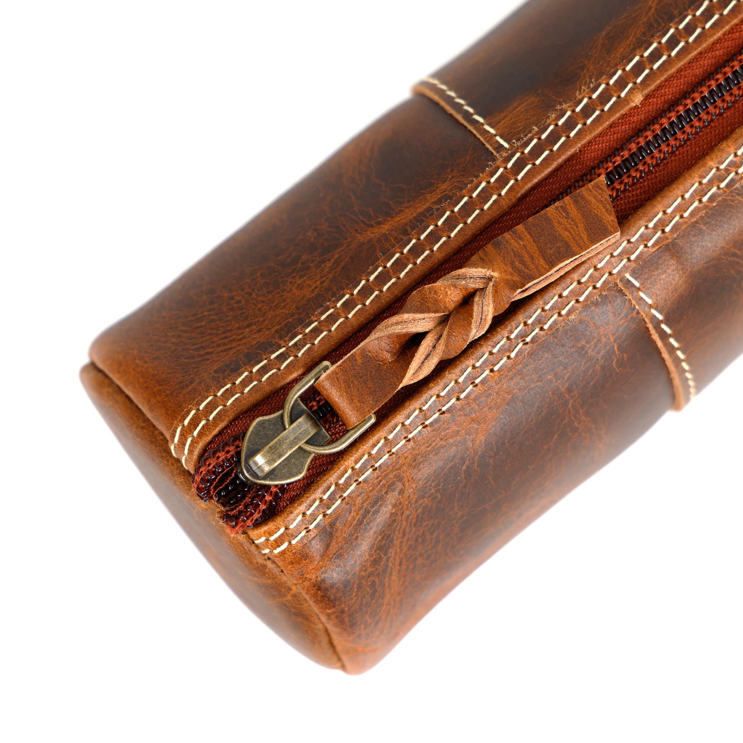 LEATHER TOWN Leather Pencil Case - Full Grain Leather Zippered Pen Pouch - Bag Pen Holder for Work & Office (Brown)