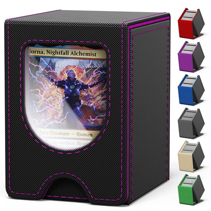 banloga Card Deck Box for MTG Commander, Card Case Holds 100+ Double-Sleeved Cards, Magic Card Box Fits for TCG/PTCG/CCG Card with 2 Dividers (Black&Purple)