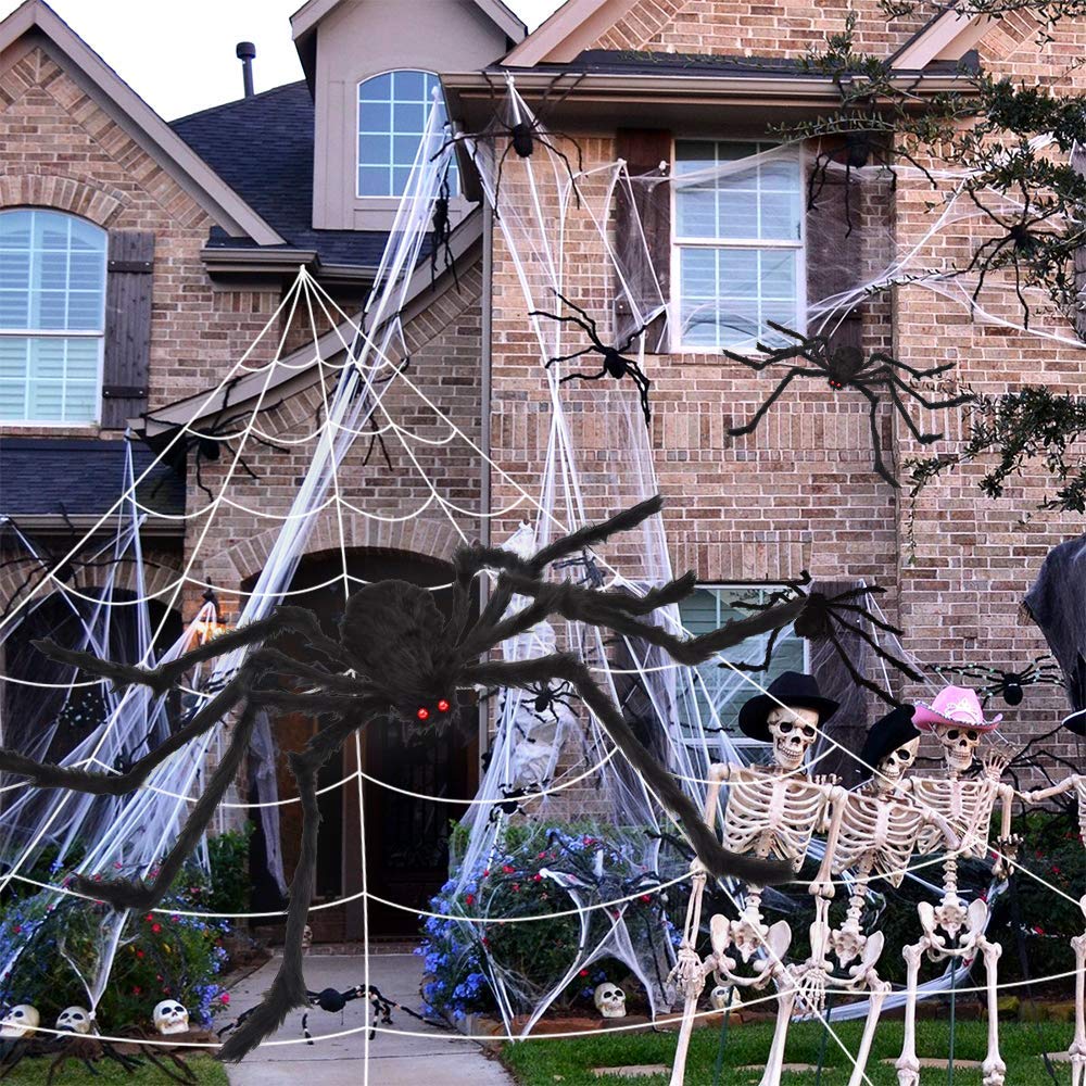 OCATO 200" Halloween Spider Web + 59" Giant Spider Decorations, Fake Spiders with Triangular Huge Spider Web, Indoor/Outdoor/Halloween Decorations/Yard/Home/Costumes Parties/Haunted House Decor, Black