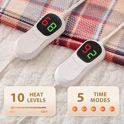 Homemate Electric Blanket Heated King Size - 100“x90“ Ultra Soft Cozy Flannel Heating Blanket with 10 Fast Heat Levels 8 Hours Auto Off Over-Heated Protection ETL Certification Keep Warm in Home