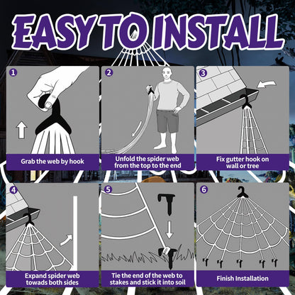 Halloween Spider Web Lights Giant Spider, 16.4Ft 450 LED Lighted Spider Web with with 8 Lighting Modes Waterproof & Timer for Indoor Outdoor House Haunted Yard Decor,Purple&Orange