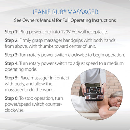 Core Products Jeanie Rub Variable Speed Massager, Deep Tissue Back & Shoulder Massager for Pain Relief, Body Massager for Back, Neck, Lower Back & Cellulite Massage