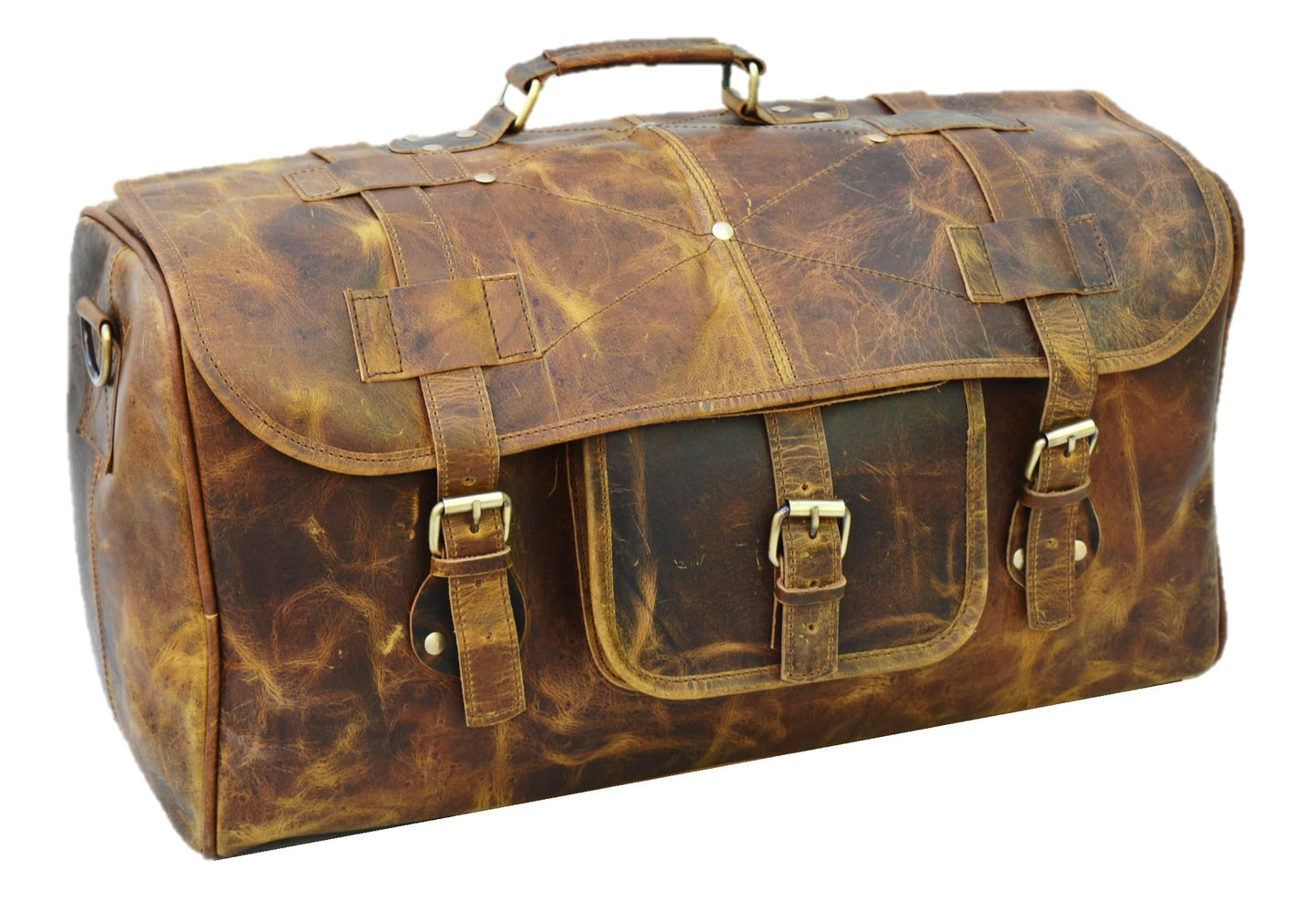 Urban Dezire Leather Duffel Travel Gym Overnight Weekend Leather Bag Sports Cabin