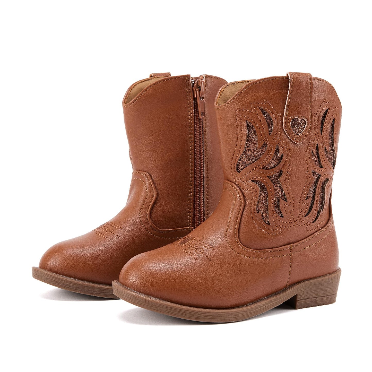 BMCiTYBM Toddler Little Girls Cowboy Cowgirl Boots Kids Pointed Toe Western Boots Mid Calf Side Zipper Riding Shoes for All Seasons Brown Size 7 Toddler