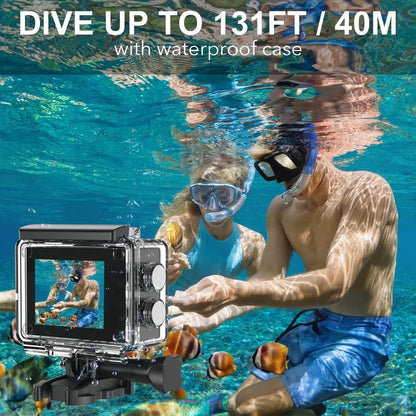 Hiicam Action Camera 4K 30FPS Waterproof Camera Underwater 131FT with EIS WiFi App Remote Control 64GB Card 170° Wide Angle Sports Helmet Bike Video Black