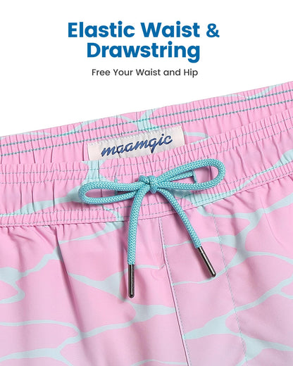 maamgic 2 in 1 Mens Swim Trunks 7 Inch Swim Shorts Swim Suits Board Shorts Gradient Water Ripple-Pink Blue Large