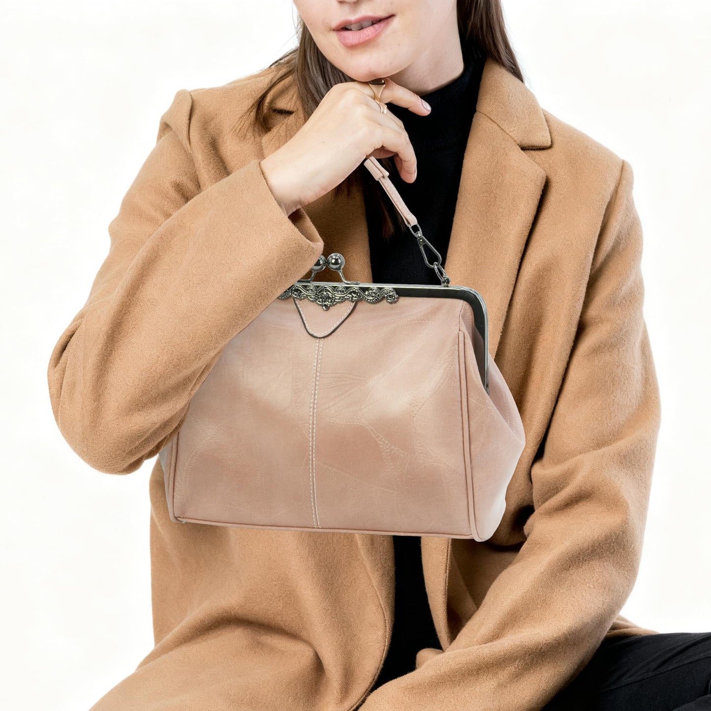 CIVECHOL Purses for Women Vegan Leather Women's Handbag Crossbody with Kiss Lock Satchel Evening Clutch Purse Vintage Tote