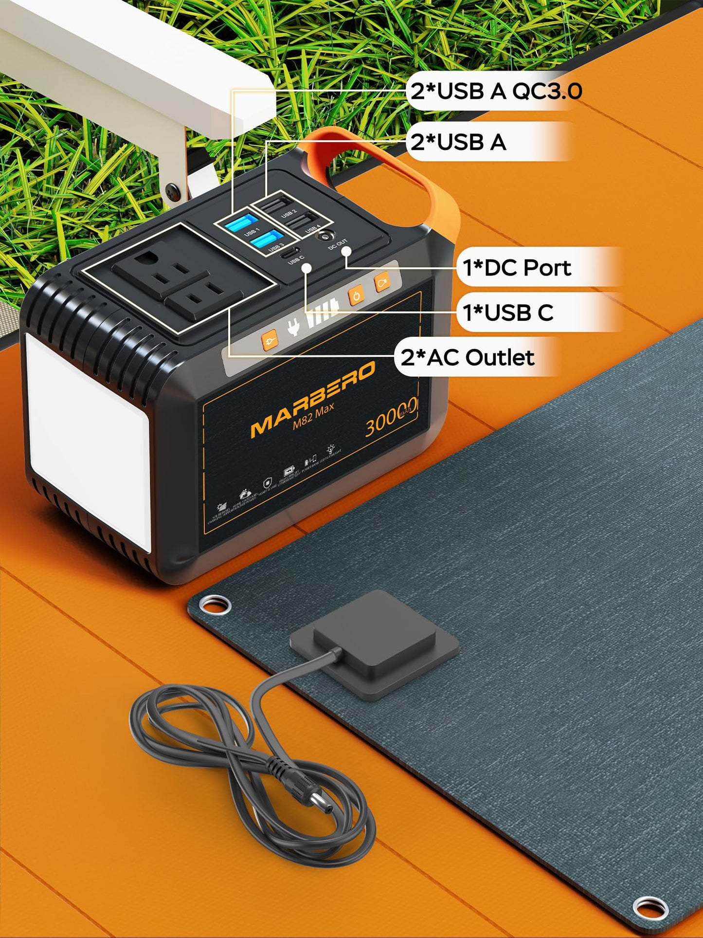 MARBERO 111Wh Solar Generator with Solar Panel Included Portable Power Station 120W with Foldable Panel 30W Set for Camping Outdoor Hiking Fishing Emergency