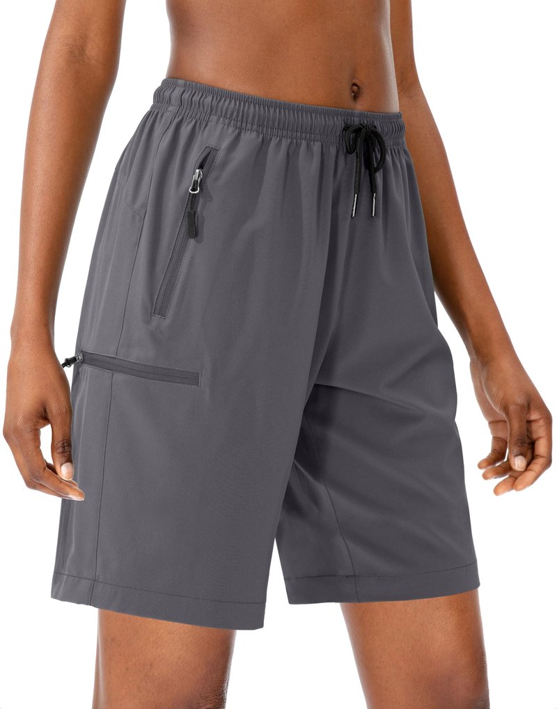 SANTINY Women's 5''/ 7''/9'' Hiking Cargo Shorts Quick Dry Lightweight Summer Shorts for Women Athletic Golf Zipper Pockets(Dark Grey_XL)