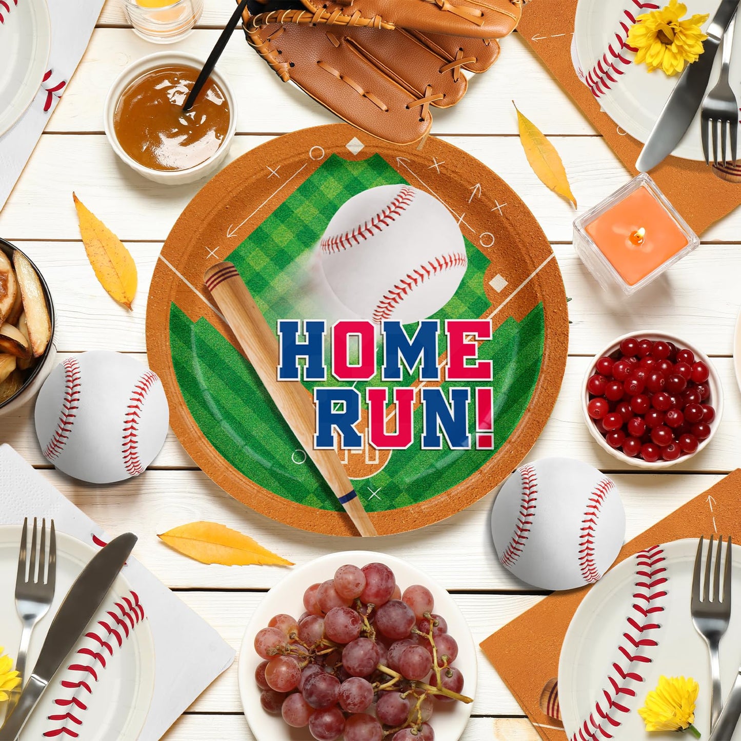 Baseball Party Supplies Kit for 24 - Complete with Dinner & Dessert Plates, Napkins, Cups, Banner & Tablecloth Baseball Birthday & Gameday Celebrations，Baseball Party Decorations & Favors