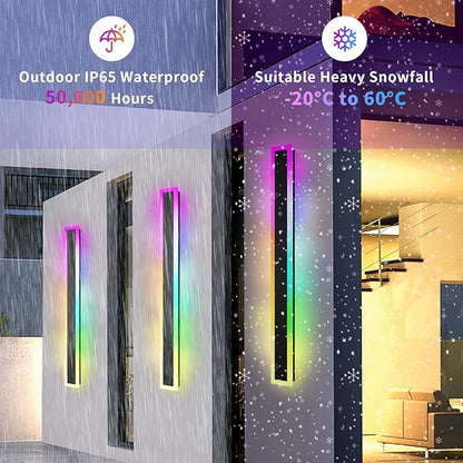 Outdoor RGB Long Wall Lights, 47.2inch 2 Pack RGB/Warm/White Dimmable Modern Led Wall Lighting, Ip65 Waterproof Long Wall Sconce with Remote and APP Control for Outdoor/Indoor