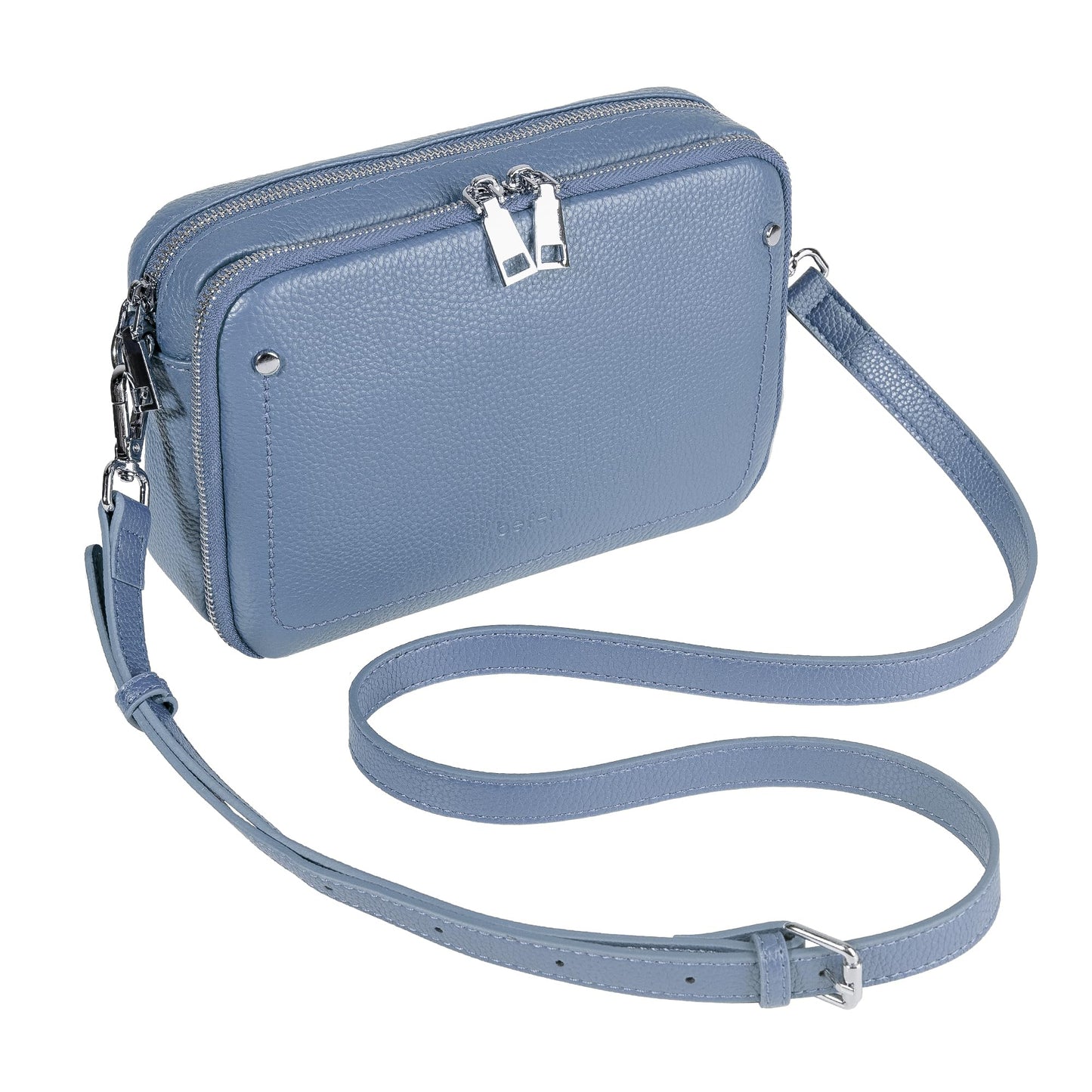 befen Genuine Leather Crossbody Bags for Women, Purses with Built in RFID Wallet Woman Camera Shoulder Bag Handbags Anti Theft Cross Over body Purses with Adjustable Strap, Grey Blue
