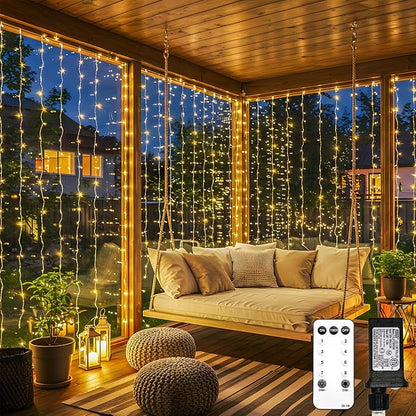 suddus 900 LED Christmas String Lights Outdoor, 9.8x29.5ft Curtain Lights Plug in with Remote,Wall Hanging Lights for Christmas,Dorm,Wall,Window,Wedding,Party,Birthday Decor,Warm White