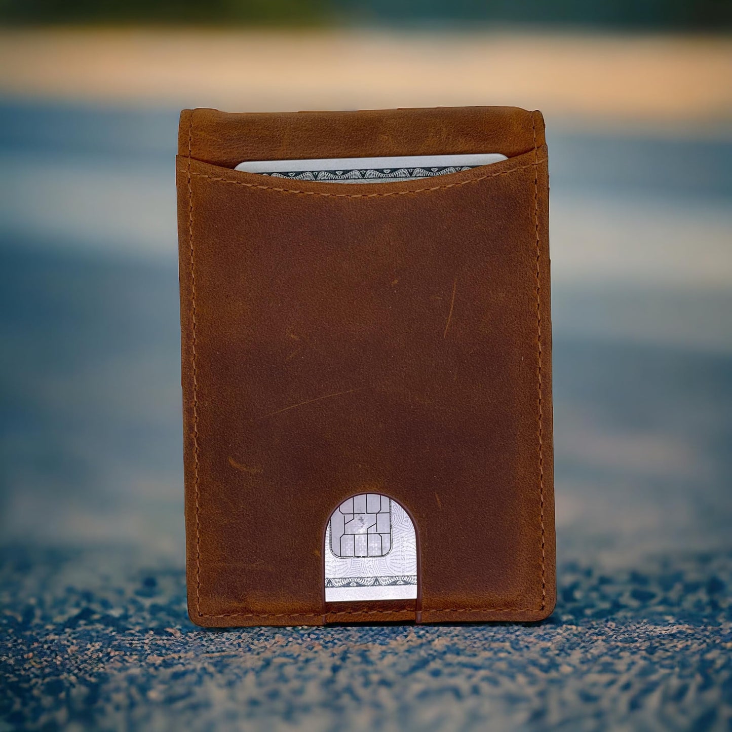 Genuine Leather AirTag & Moto Tag Wallet – Minimalist RFID Blocking, Slim Bifold Credit Card Holder with Money Clip, Gift Box (Brown)