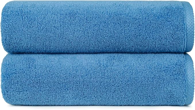 Amazon Basics 2-Piece Quick-Dry Oversize Bath Towel, 100% Cotton, Lake Blue
