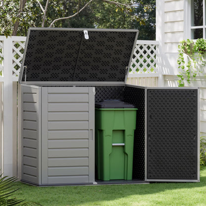 Uhomepro 4.6 Ft. X 4.1 Ft Outdoor Horizontal Storage Shed, Resin Storage Shed with Double Lockable Doors, Ideal for Garbage Can Storage and Garden Tools, Strong Water Resistance