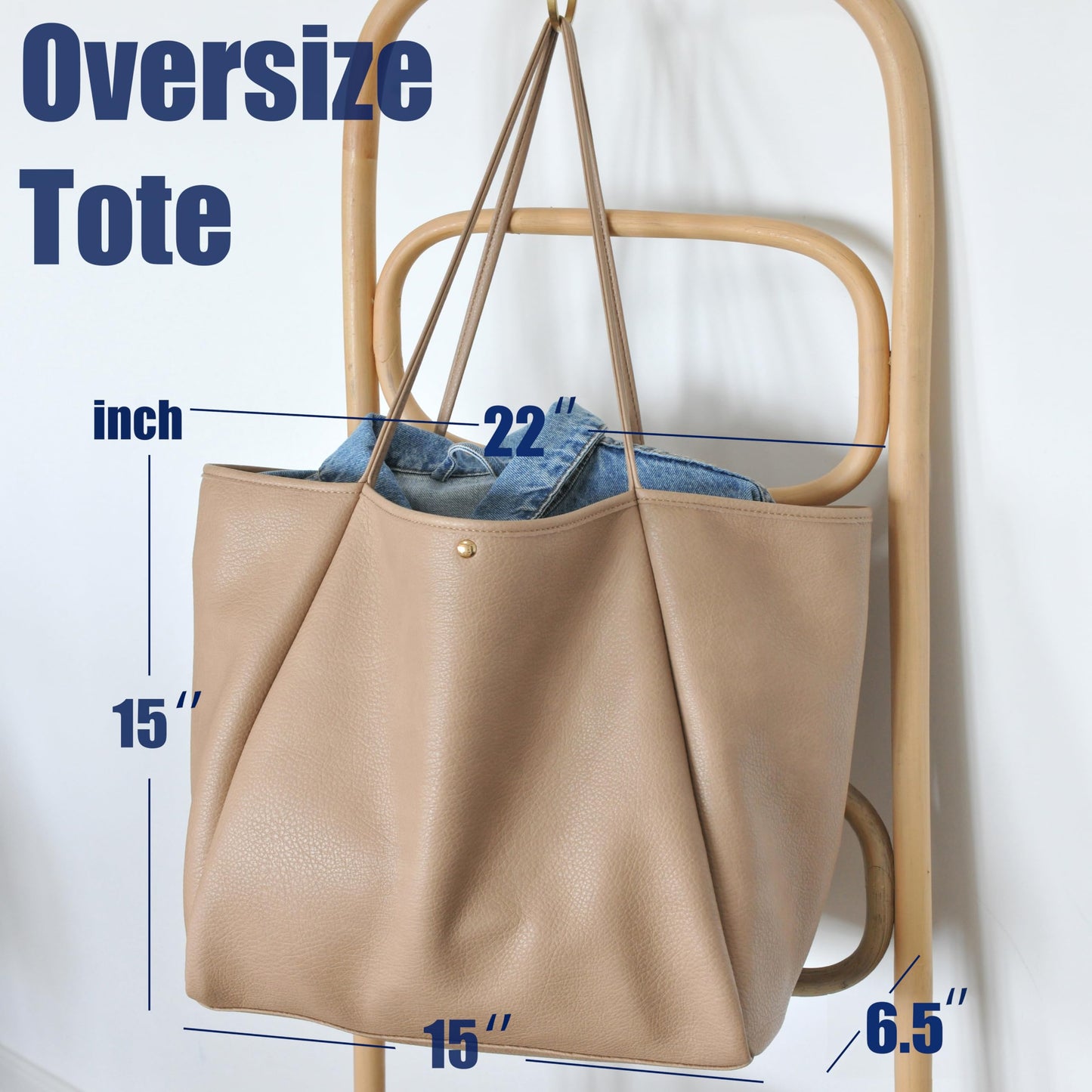 Oversize Pu Leather Tote Women Weekender Bag Shopper Handbag Travel Purse (Nude)