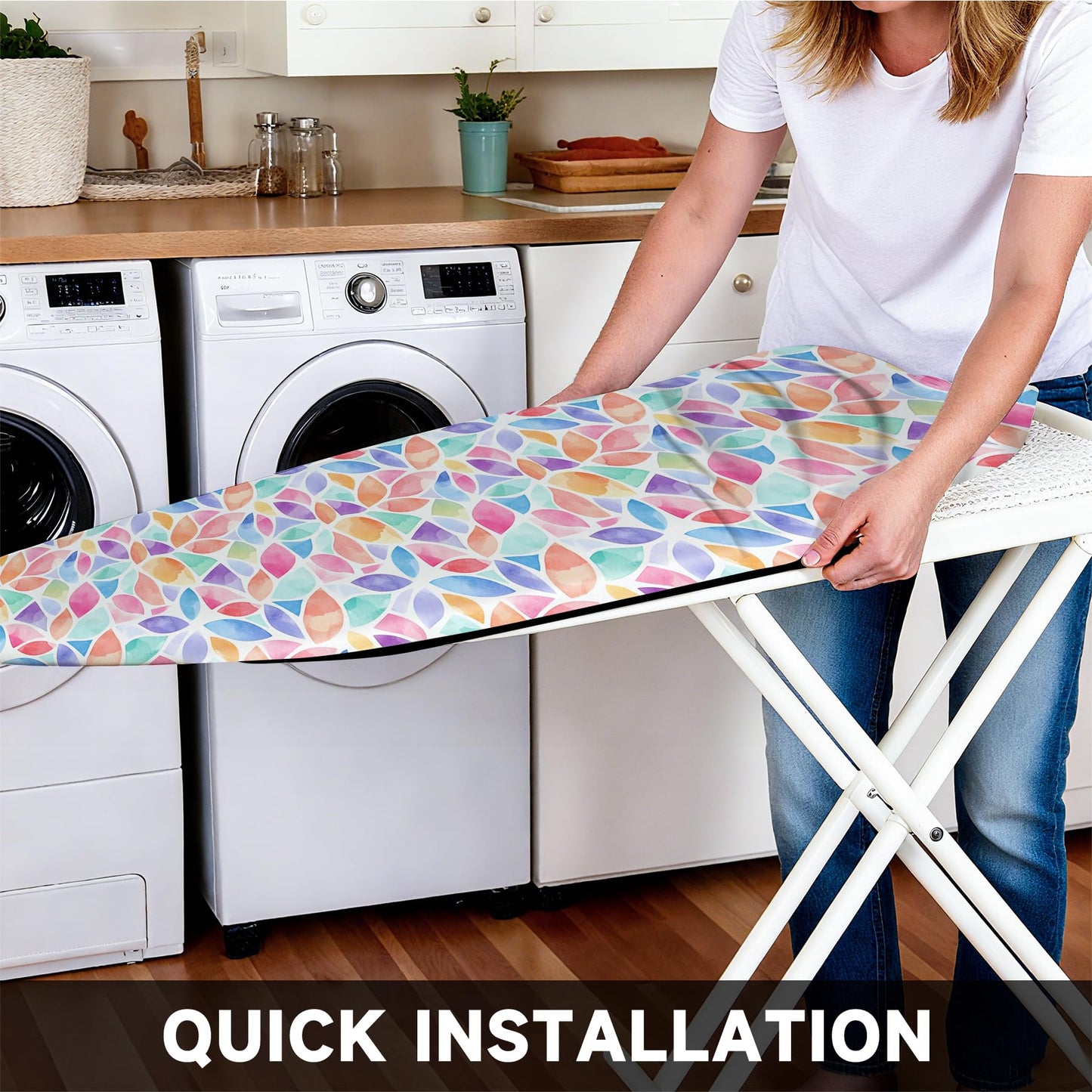 Ironing Board Cover 15"x54", Standard Size Replacement Iron Board Covers with Thick Padding, Heavy Duty Non-Slip Board Cover Fitted with Elastic Edges and Velcro Straps