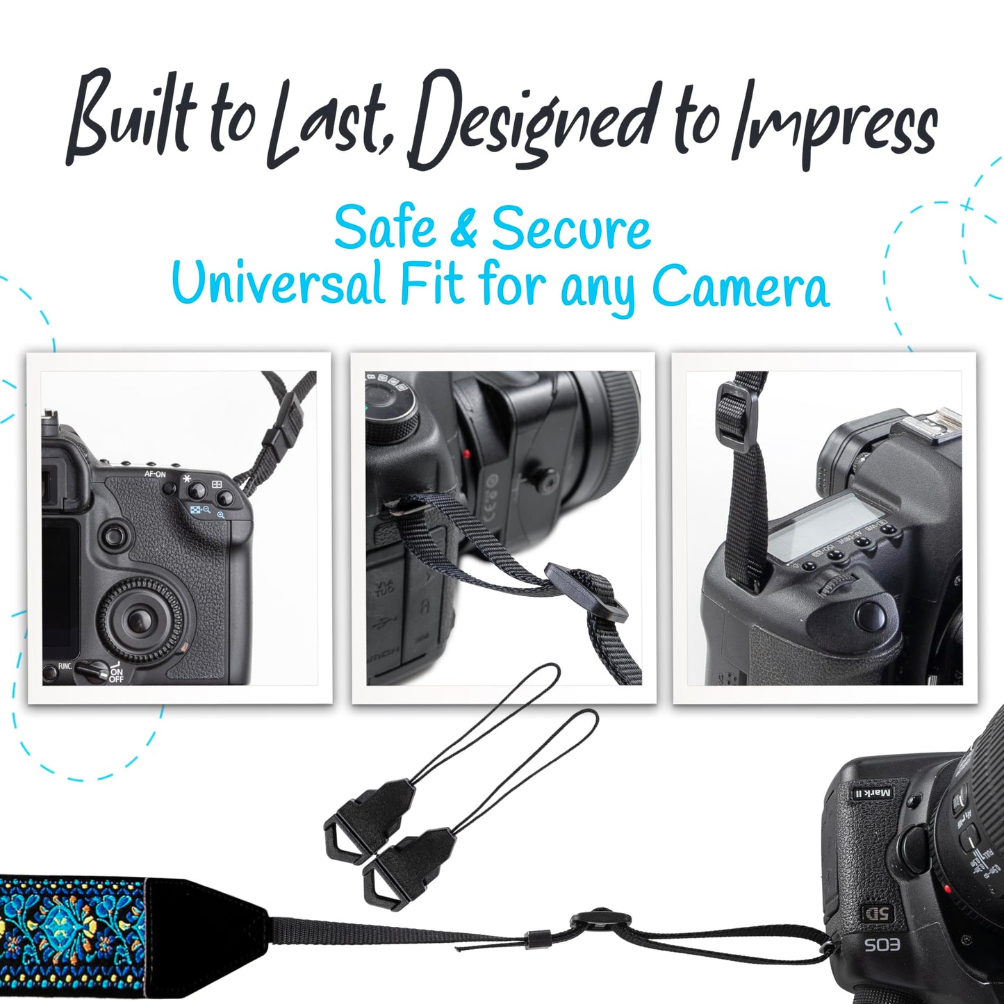 Camera Strap For Photographers Padded Universal Fit Neck Shoulder & Crossbody Strap Quick Release For DSLR/SLR/Mirrorless Canon Nikon Sony Olympus Compatible Photographer Gift for Men & Women - Blue