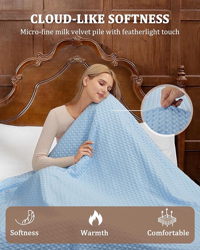 CAROMIO Heated Blanket King Size with LCD Dual Controller, Waffle Weave Fast Heating Electric Blankets, 10 Heat Levels & 1-12H Time Settings, ETL Certified, Machine Washable, Light Blue, 100" x 90"