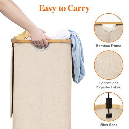Lifewit 100L Laundry Basket with Lid, Clothes Hampers for Laundry with Bamboo Handles and 1 Removable Bag, Large Foldable Laundry Hamper for Bedroom, Bathroom, Dorm, Laundry Room, Beige