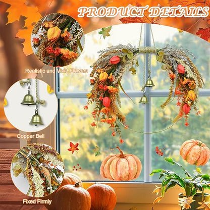 Fall Leaves Wreaths for Front Door Outside Fall Wreath with Colorful Mixed Leaves, Autumn Eucalyptus Artificial Wreath for Thanksgiving Front Door Window Home Wall Farmhouse Outdoor Indoor Décor