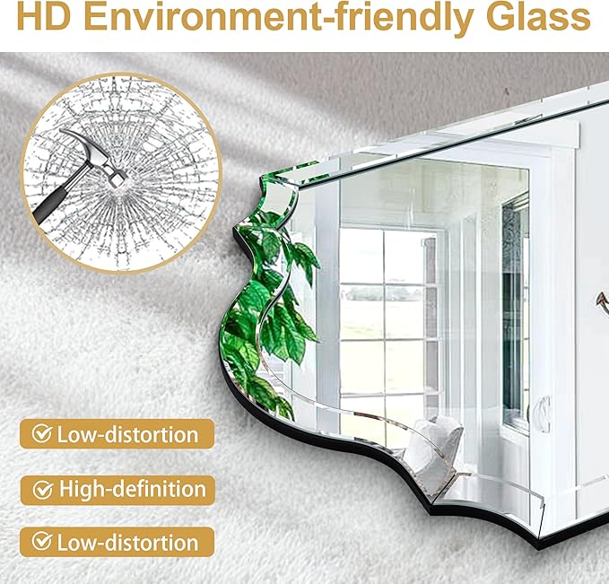 Chende 32"x47" Scalloped Large Wall Mirror for Decor Living Room, Arched Decorative Mirror with Clear Glass Frame and Beveled Edge, Modern Vertical/Horizontal Hanging, Gifts for Girls