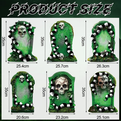 DoubleFill 6 Pcs Halloween Tombstone Worm Yard Sign Halloween Decorations Outdoor Green and Black White Worm Gravestone with Stakes Waterproof Graveyard Lawn Yard Sign for Haunted Garden Decor