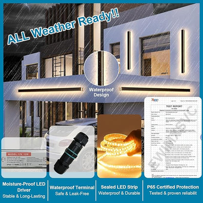 92.5inch Modern Exterior Lighting Fixtures, Waterproof IP65 Linear Outdoor Wall Sconce, Black LED Porch Lights Outdoor 3000K Long Outside Wall Lights for House Exterior Wall Mount Lights