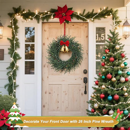 Artgar 26 Inch Pine Wreath - Christmas Wreaths for Front Door - Real Touch Pine Wreath with Pinecones Berries - Large Artificial Green Wreaths for Home Wall Window Porch Farmhouse Outdoor Xmas Decor