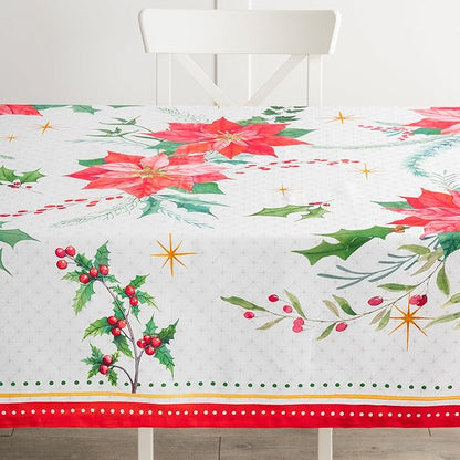 Maison d' Hermine Table Cloth Rectangle Table 100% Cotton 54 x 72 Inches Fall Tablecloth Reusable Everyday Use for Thanksgiving Christmas Decorations Dining Farmhouse Party (Poinsettia Christmas)